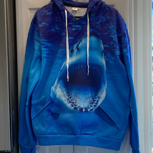 Shark Graphic Print Hoodie Sweatshirt Long Sleeve Cotton Pullover w/Pockets XXL - Picture 1 of 11